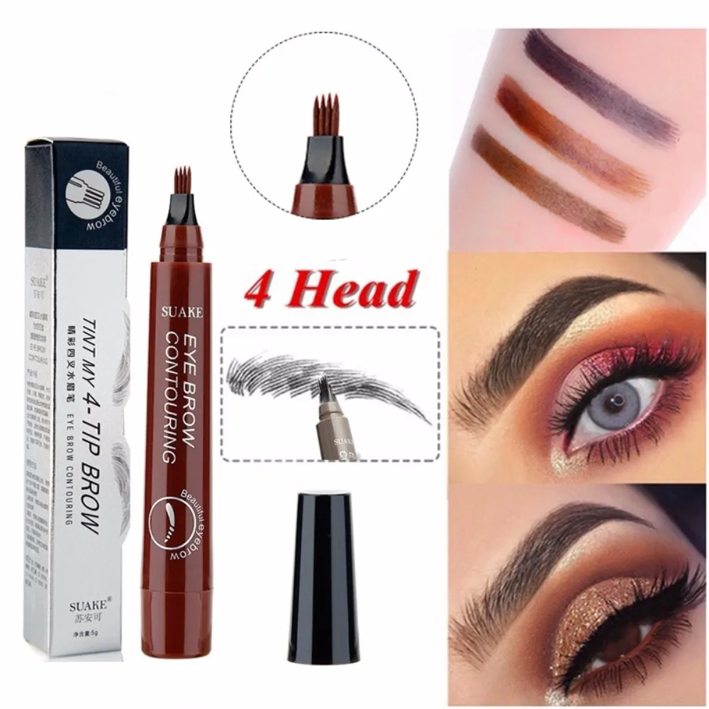 

Natural Microblading Eyebrow Tattoo Pen with 4 Micro Tips Superfine Sketch Fork Liquid Eyebrow Pencil Waterproof Brow Tint TSLM2