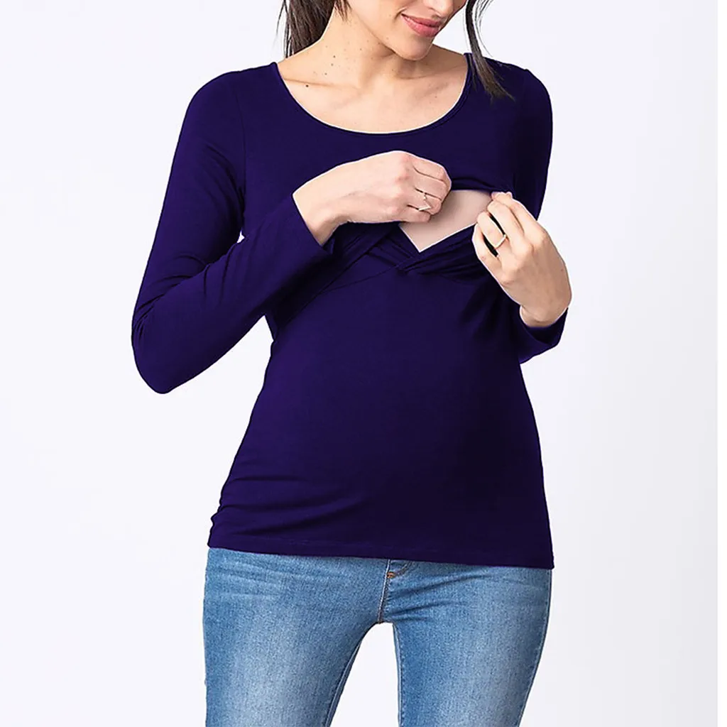 Ropa premama embarazadas, топы для беременных с круглым вырезом и длинными рукавами, одноцветная блузка, топы ropa embarazada