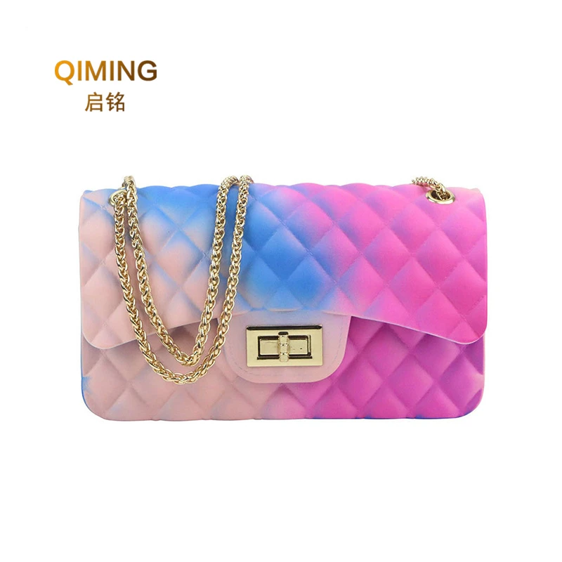 

Colorfur Jelly Chain Shoulder Diagonal Female Bag Summer Color Matching Handbag With Fur Slippers Combination Fashion Bag Woman