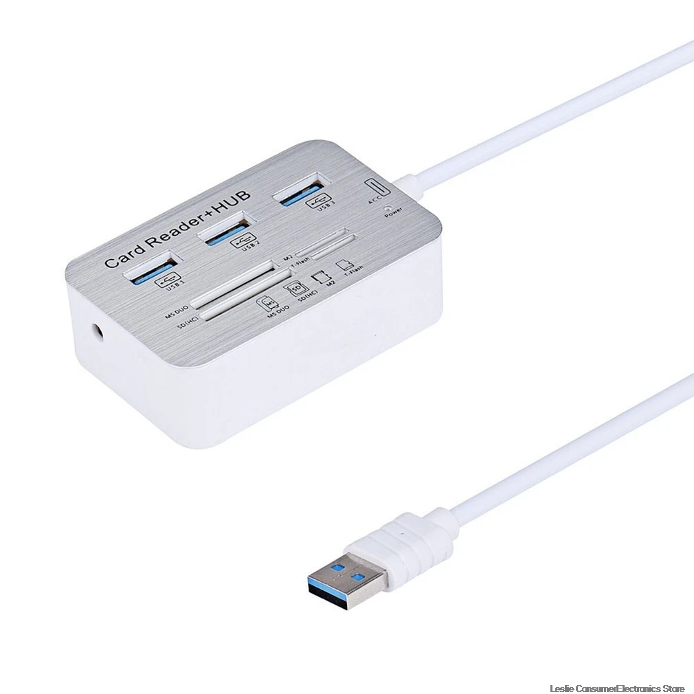 USB 3,0 док-станция USB 3,0 высокое Скорость 7 в 1 устройство для чтения карт памяти флеш адаптером MS/M2/TF адаптер зарядное устройство с 3 usb-портами для разветвитель комбо из алюминиевого сплава