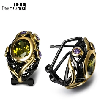 

DreamCarnival 1989 CZ Stud Earrings Women Olivine Purple Gold Color Gothic Black Wedding Jewelry Mulheres Brincos Female E023