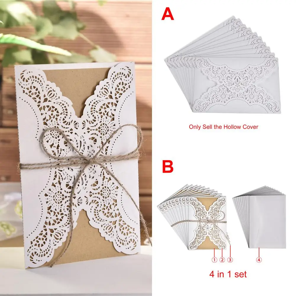  10PCS Hollow Laser Cut Wedding Invitations Card Personalized Custom With Free Envelope & Seals Wedd - 4.00026E+12