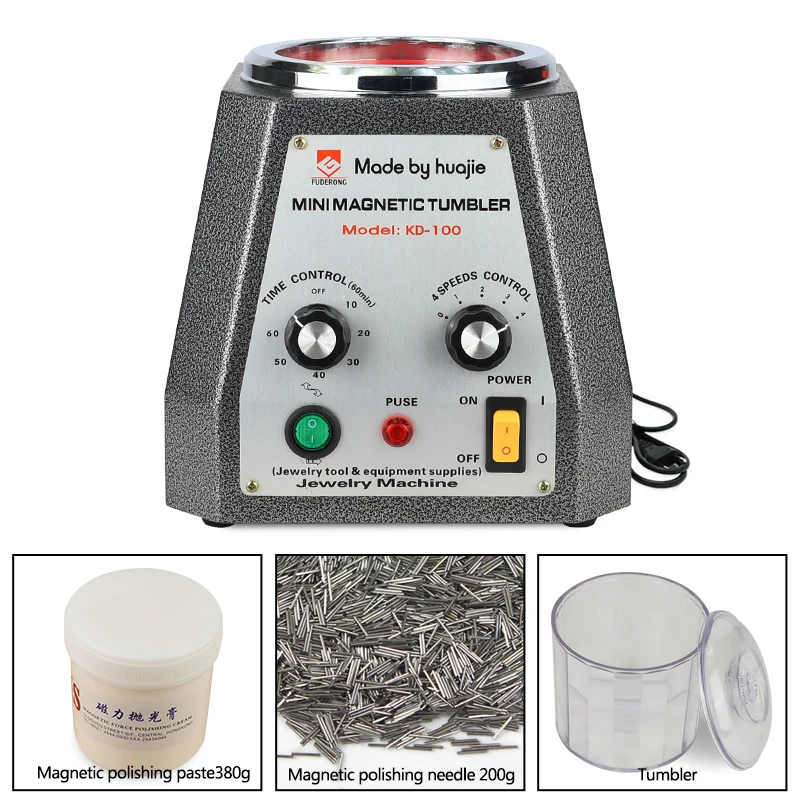 HOT!KD-100 Magnetic Tumbler with 100g pins for free, Polishing Machine Mini Magnetic Jewelry Polisher Tumbler Jewelry Tools 2