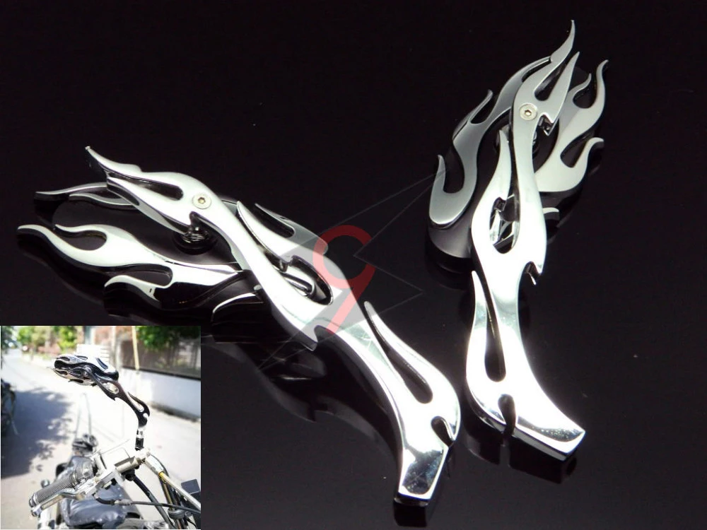 

Motorcycles Side Mirror Chrome Flame Oval Rearview Mirrors for Honda Yamaha Suzuki Kawasaki Cruiser Chopper Custom moto mirror