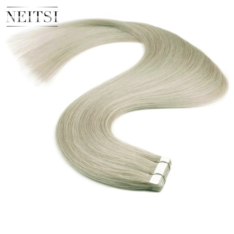 Neitsi Skin Weft Adhesive Hair None Remy Tape In Human Hair Extensions Grey# Color Straight Double Side Tape Hair 20pcs 40pcs
