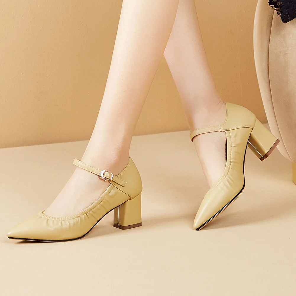 

Sarairis 2020 New Fashion Square Heels Pointed Toe Elegant Pumps Woman Shoes Buckle Strap Concise Shoes Women Pumps Female