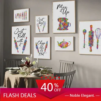 

Christmas Canvas Painting knife fork Whisk teapot Dining table Wall Art kitchen Nordic Poster Wall Picture For Living Home Decor