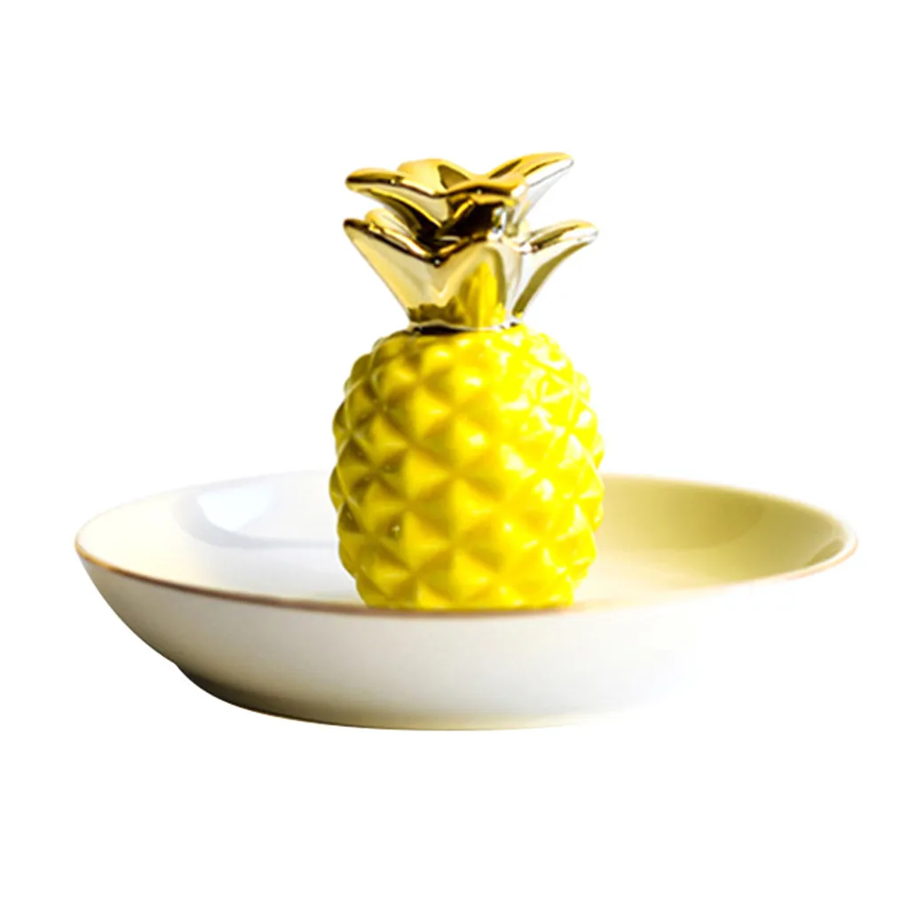 Лоток для хранения ювелирных изделий с изображением ананаса, позолоченная Ювелирная тарелка для домашнего рабочего стола, декоративная тарелка, кольцо для хранения ювелирных изделий