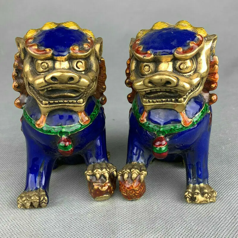 

4,7 "Китайский Фэншуй перегородчатая эмалированная бронза собака фу Dog guardi