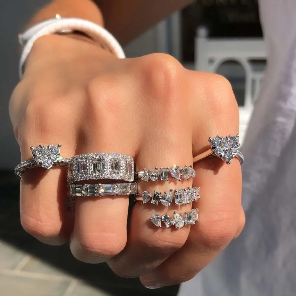 Роскошное модное кольцо для женщин, сверкающее кольцо с кубическим цирконием, многоразовое серебряное классическое ювелирное изделие, подарок на Рождество, ювелирное изделие