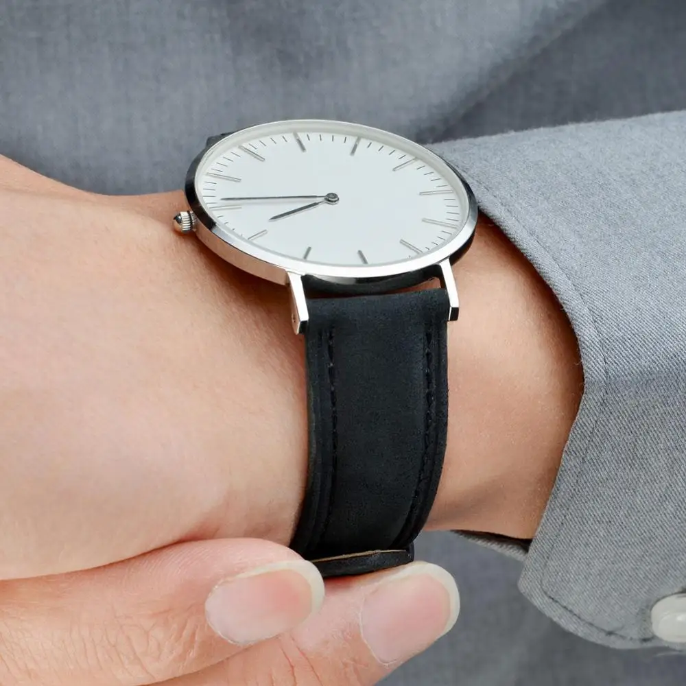 BISONSTRAP Watch Strap 14mm~24mm Retro Crazy Horse Leather Watchband with Black Buckle Replacement Band for Men and Women