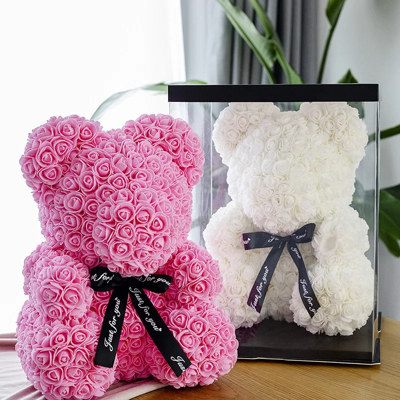 

35cm Artificial Customized Rose Bear Multicolor PE Foam Flower Teddy Valentines Day Gift Birthday Party Spring Decoration