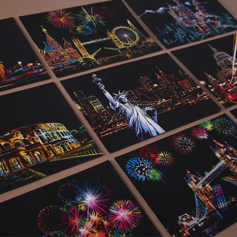 Big Deal Drawing-Toys Scraping Painting Scratch Paper 20x14cm City-Night-View Colorful Magic Kids AjXNedw7RK9