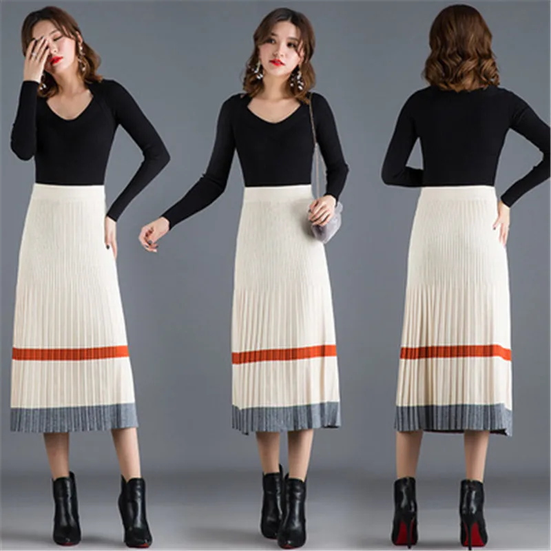 Модная женская трикотажная плиссированная юбка осенние зимние юбки черная юбка с высокой талией офисная тонкая юбка-карандаш Женская юбка Longa