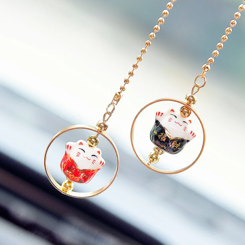 Pendentif de voiture en alliage de céramique, décoration de rétroviseur de  voiture Maneki Neko, ornement de confrontation automobile, accessoires de