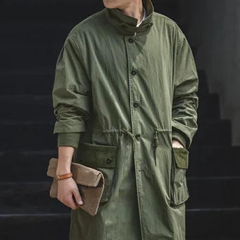 

trench coat men American retro World War II Swedish M59 commuter trench coat Long autumn and winter army green patchwork jacket