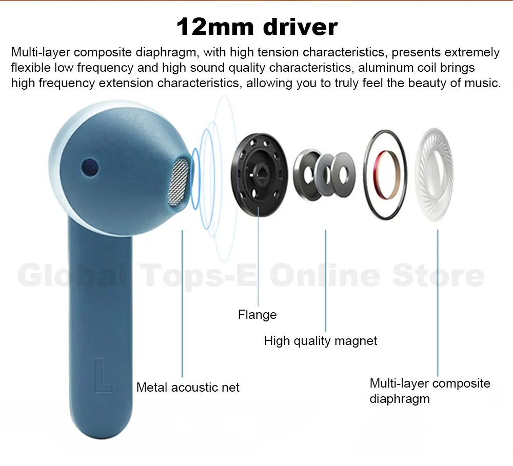 TUNE 225TWS True Wireless Bluetooth Earphones T225TWS Noise Reduction Stereo Earbuds Bass Sound Headphones Mic Charging Case