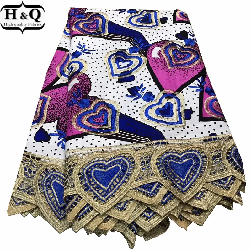 

Heart Lace Fabric African Wax Print Lace Nigerian Embroidered Lace Ankara Batik With Lace Fabric High Quality For Party Sewing