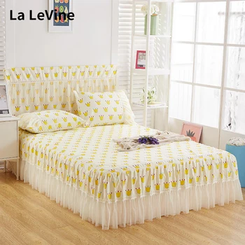 

Lace Bed Cover Pillowcase Bedside Cover Bedroom Printing Soft Single Queen Twin King Cartoon Sweet Girls Mattress Protector