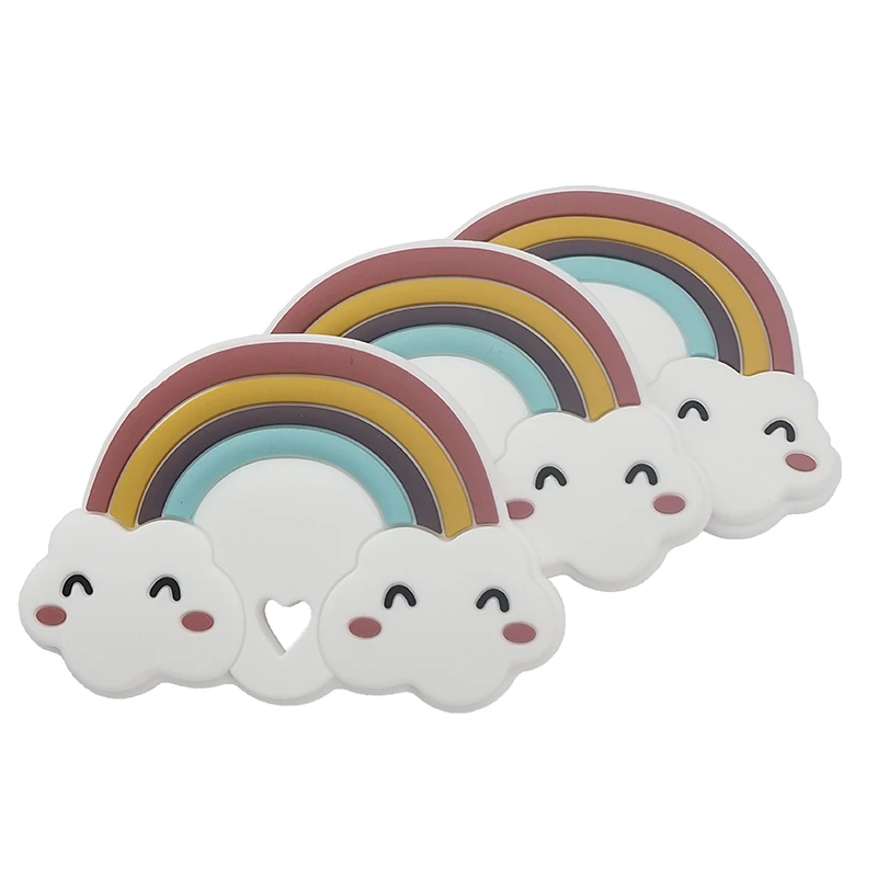 Chenkai 5PCS Silicone Rainbow Teether DIY Baby Shower Chewing Pendant Nursing Sensory Teething Pacifier Dummy Toy Gfit BPA Free | Мать и