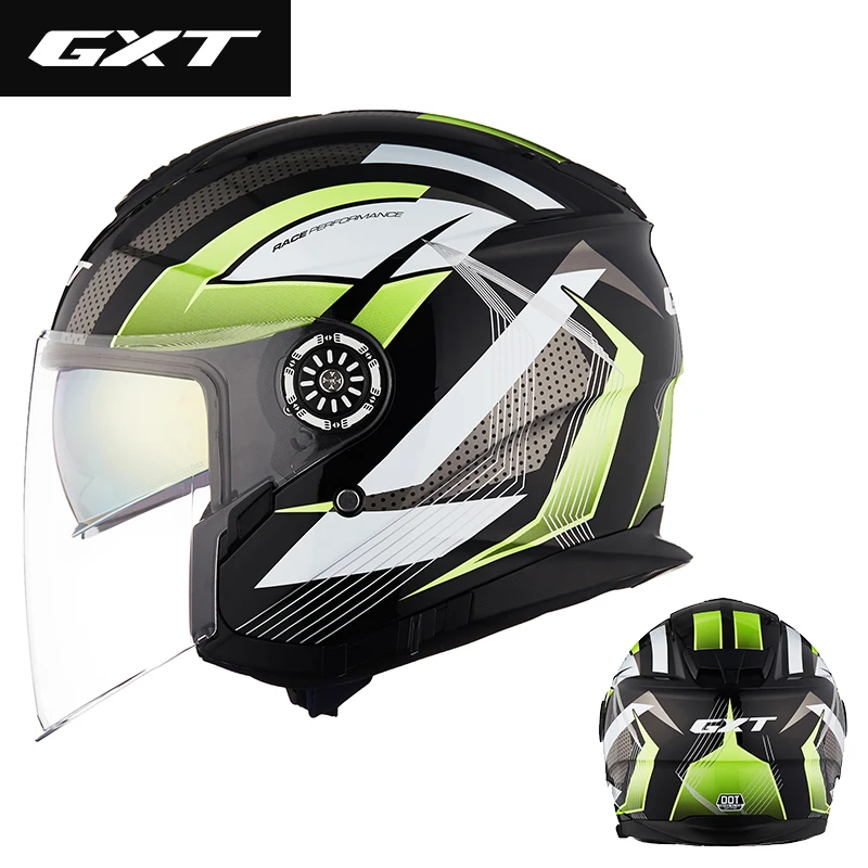 GXT мотоциклетный шлем на половину лица, моющаяся подкладка с двойным объективом, стильный быстросъемный гоночный шлем, шлем в горошек, утвержденный - Цвет: Армейский зеленый