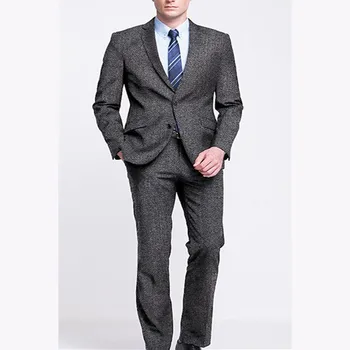 

New Men Suits Plaid Terno Wedding Suit 2 Buttons Groom Tuxedos Tailored Wool blend mens Suits Custom Made (Jacket+pants)