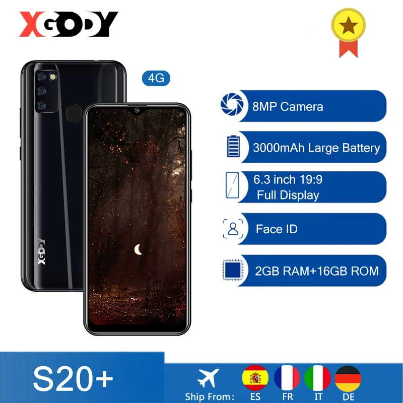 Мобильный телефон XGODY S20 + 4G 6 дюйма Face ID 2 ОЗУ 16 ПЗУ Android 9 0 камера 8 Мп 3000 мАч сотовый