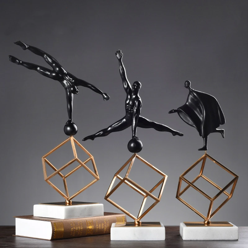 

Scandinavian Furnishings Sculpture Model Gymnastics Sports Posture Figurines Living Room Decor Marble Metal Handicrafts
