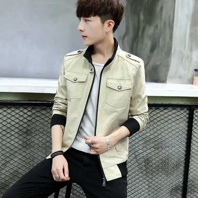 

Spring And Autumn Thin Men Stand Collar Multi-pockets Pure Cotton Washing Coat Large Size Workwear Versatile Jacket