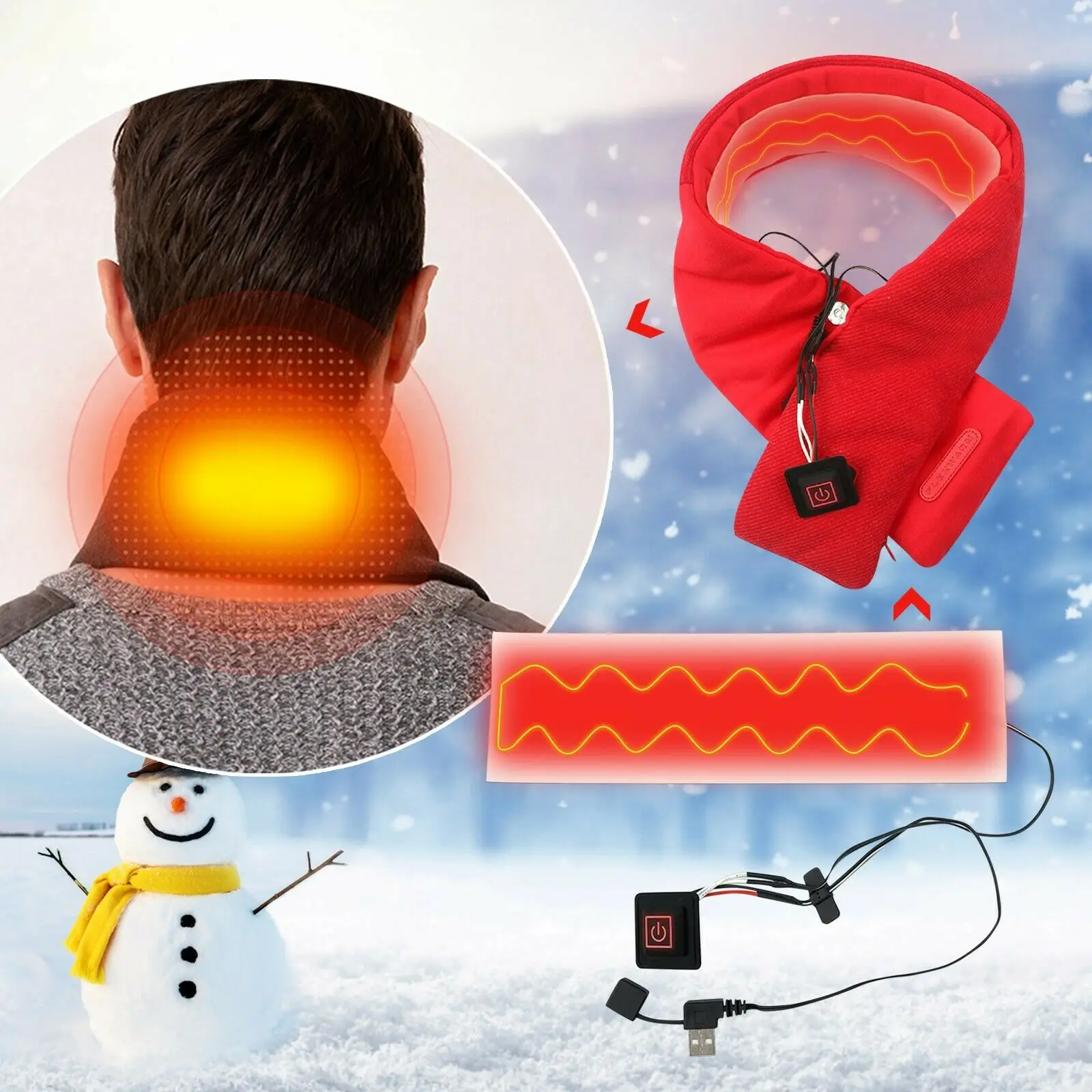 

USB Electric Heated Scarf Men Women Winter Heater Pad Outdoor Camping Hiking Winter Soft Neck Warmer Waterproof