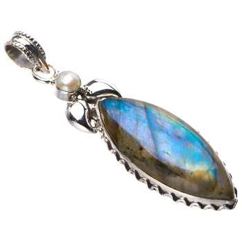 

StarGems Natural Blue Fire Labradorite Handmade 925 Sterling Silver Pendant 2.25" D9459
