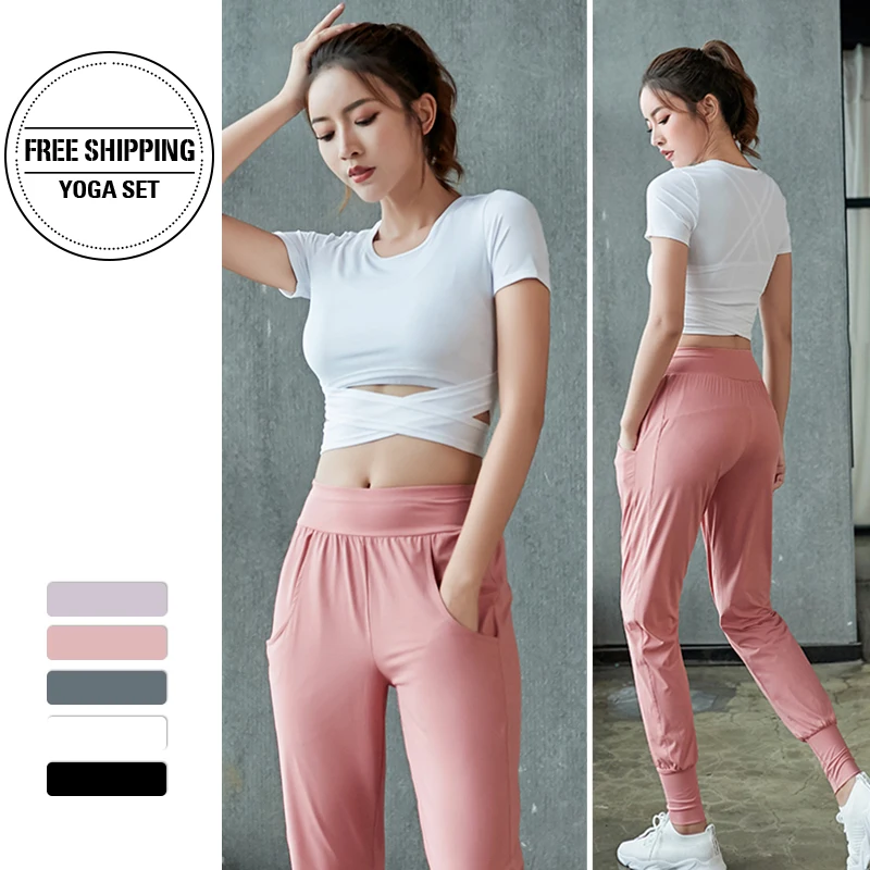 Футболка и брюки комплект из 2 предметов Женский костюм для фитнеса комплекты