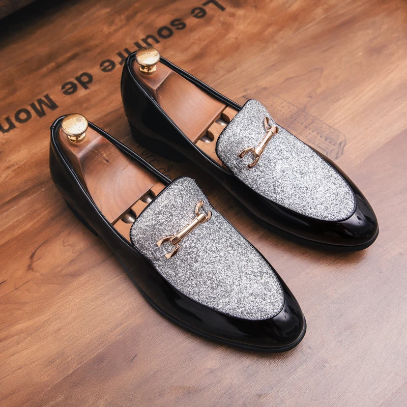 

New Business Men Oxfords Shoes Set of Feet Black Male Office Wedding Pointed Men's Leather Shoes Stage Catwalk Mens Loafers %