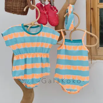 

2020 Korea Style Baby Girls Striped Romper Summer Toddler Kids Jumpsuit 0-2Years