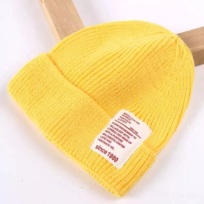Yellow Зимняя шапка для детей; вязаная шапка для новорожденных; вязаные однотонные Детские шапочки; шапки для мальчиков и девочек; головные уборы для малышей; детская шапка; аксессуары - Цвет: Yellow