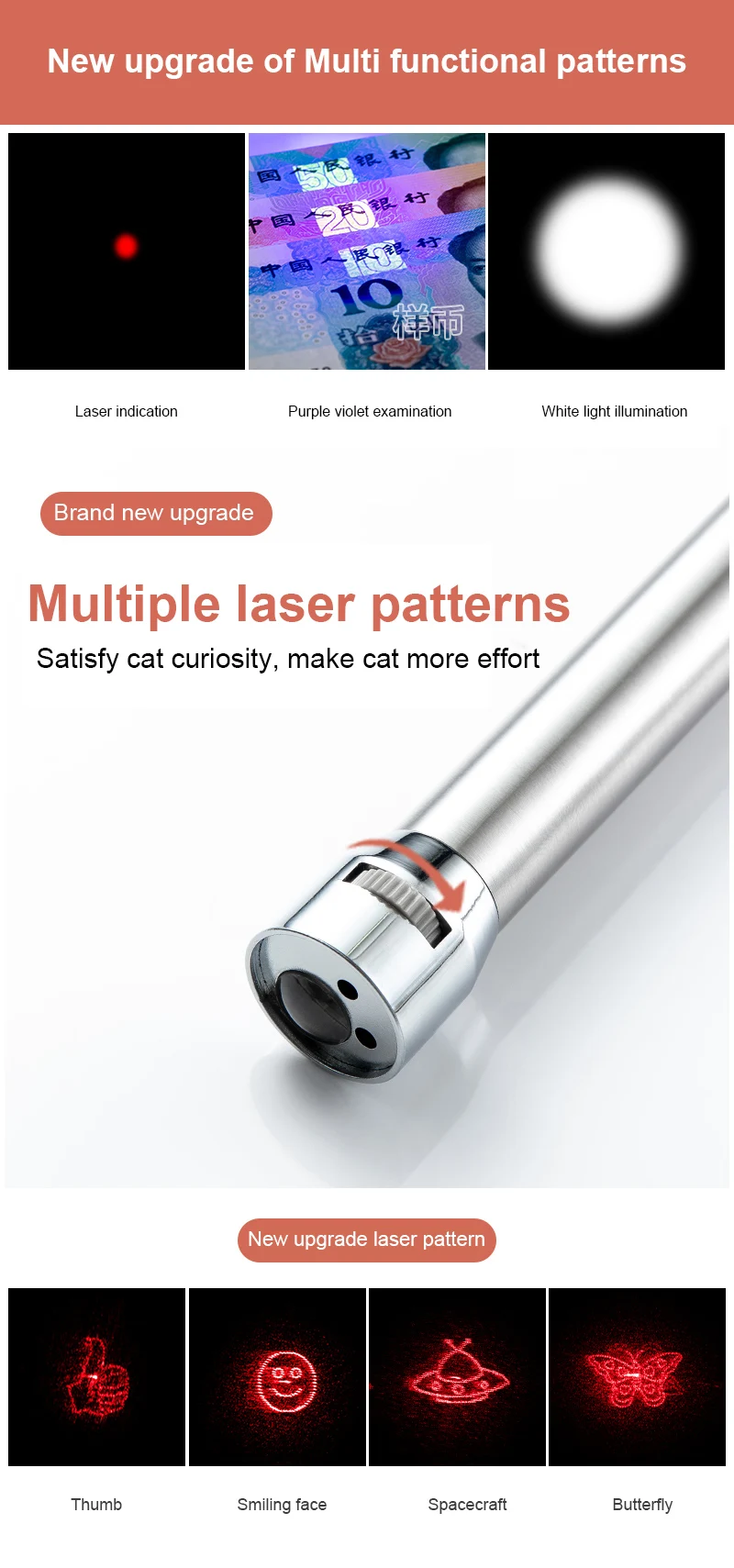 Cat Toy Funny LED Cat Laser Pen Toy Cat Pointer Light Pen USB Rechargeable With Bright Animation Mouse Shadow Small Animal Toys
