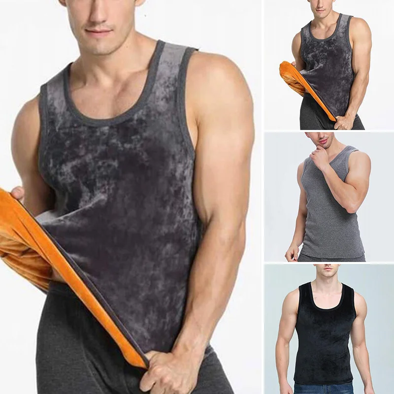 sleeveless o neck tanks Men's Waistcoat Vest Sleeveless Thickening Soft Bottoming warm Tops winter under tops