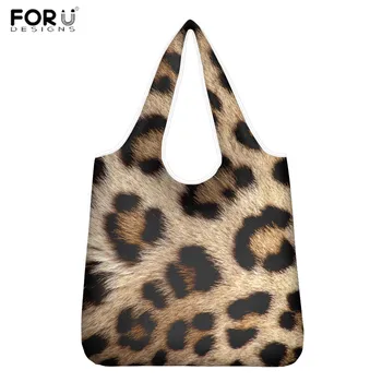 

FORUDESIGNS Reusable Shopping Grocery Bags Fashion Leopard/zebra/giraffe/tiger Print Foldable Washable Grocery Tote with Pouch