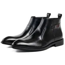 Autumn Winter Mens Genuine Leather Men's Dress Boots Pointed Toe Zipper Ankle Boots Luxury Men Chelsea Boots Shoes