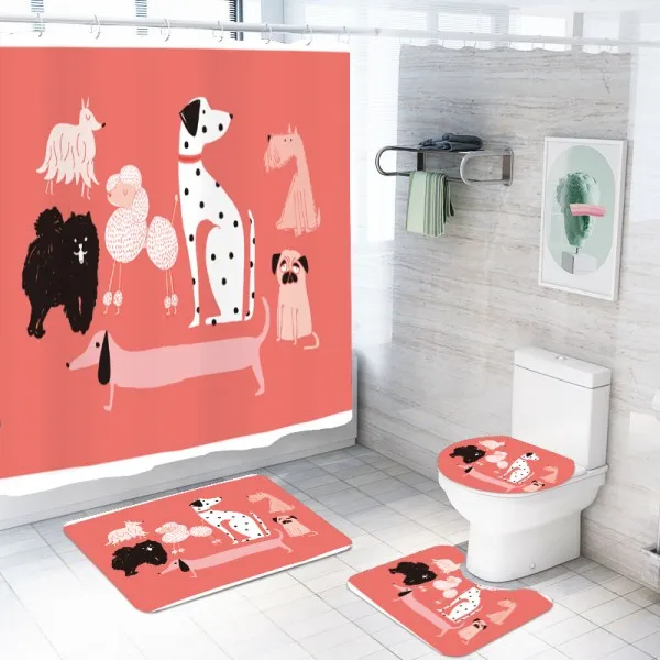 4 шт. такса набор забавная собака Душ шторы наборы для ванны прочный водонепроницаемый занавес для ванной коврики для туалета покрытие Коврик, декор для ванной комнаты - Цвет: color-3