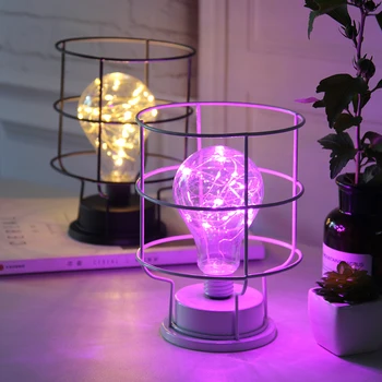 

Creative Wrought Iron LED Table Lamps Geometric Shaped Bed Bedside Decorative Night Light Room Desktop Cylinder Lights