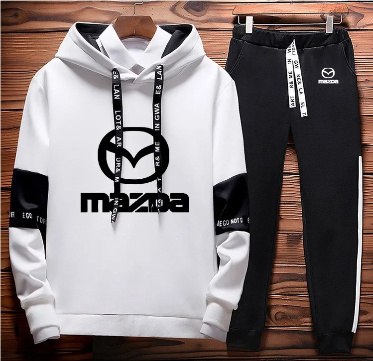 Mens Hoodies sweatshirt Mazda Car Logo Printed Spring Autumn Hoodies+Pants 2Pcs Sporting suit Fleece Warm Thick sportwear