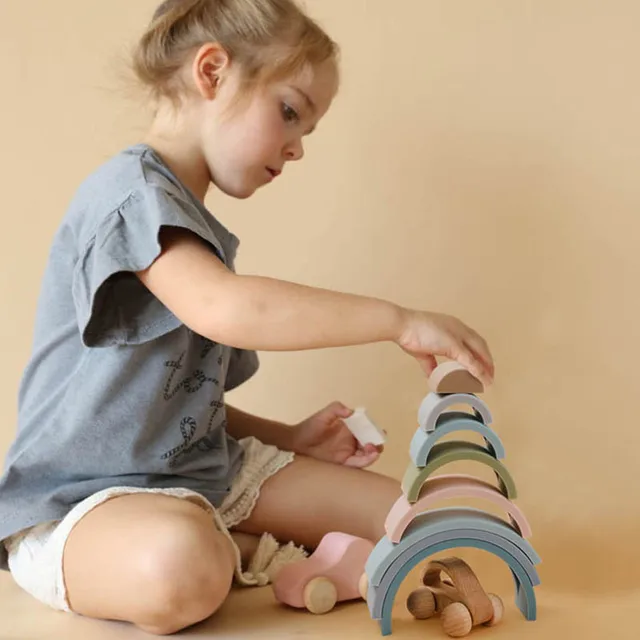 Baby Toy Silicone Educational Building Blocks 3D Rainbow Stacking Baby Building Blocks Toys Montessori Educational Toy Children 2