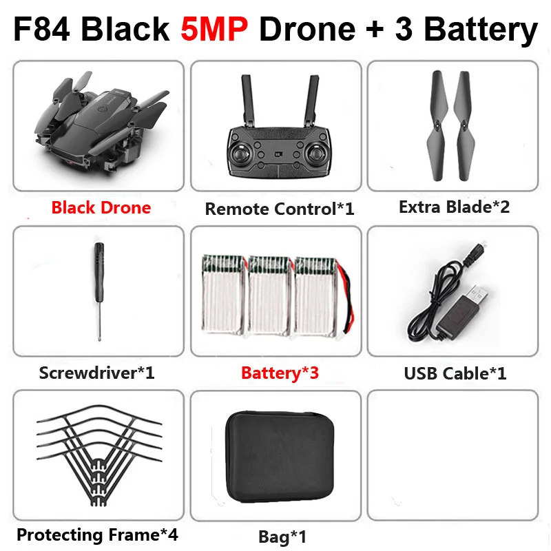 F84 Радиоуправляемый Дрон с камерой 4K HD Follow Me высота холдинг широкий угол Wi-Fi FPV складной Профессиональный вертолет Квадрокоптер игрушки - Цвет: F84 Black 5MP 3B