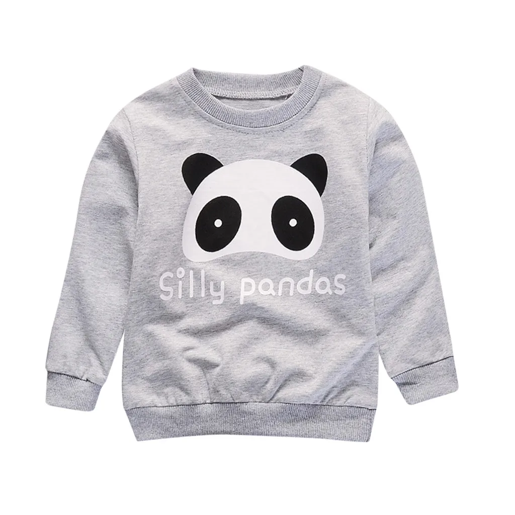 Toddler Kids Baby Girl Boy Cartoon Animal Long Sleeve Sweatshirt Pullover Tops Letter Print Autumn Winter Kids Sweatshirt Tops - Цвет: Gray