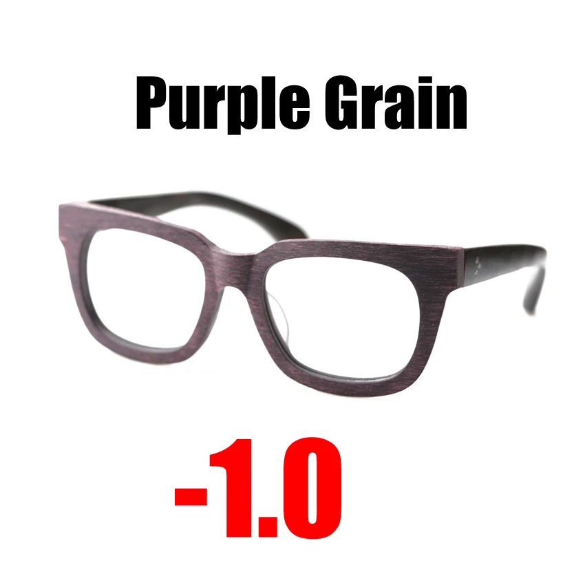 Purple -1.0 SOOLALA Настоящие Деревянные-от 0,5 до 4,0 анти-синие оптические очки по рецепту, очки для близорукости, женские и мужские оправы для очков с подарочными футлярами - Цвет оправы: Purple -1.0