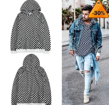 

Plaid Lattice Grid Hoodie Men Justin Bieber Chess Fog Hip Hop Skateboards Cotton 100% Fleece Vintage Sweatshirts Men
