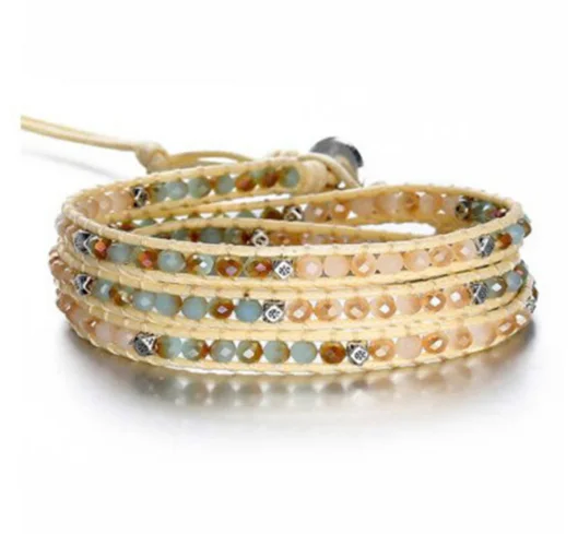 Модный женский браслет с кристаллами, браслет из натурального камня 5X, кожаный браслет с камнями, браслет из бисера для женщин, женский браслет в богемном стиле - Окраска металла: Bohemia Bracelet2
