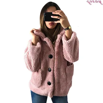 

Fluffy 2019 Teddy Bear Fur Coat Winter Coat Warm Outdoor Leisure