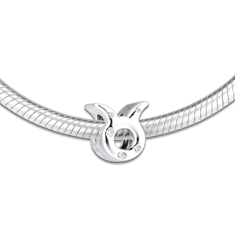 Fits-for-Pandora-Charms-Bracelets-Sparkling-Taurus-Zodiac-Beads-100-925-Sterling-Silver-Jewelry-Free-Shipping